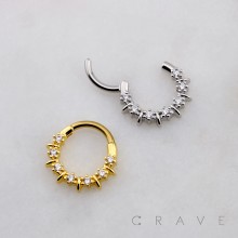 MULTI CLUSTER CZ SPIKE SEPTUM HINGED SEGMENT HOOP RING 316L SURGICAL STEEL 